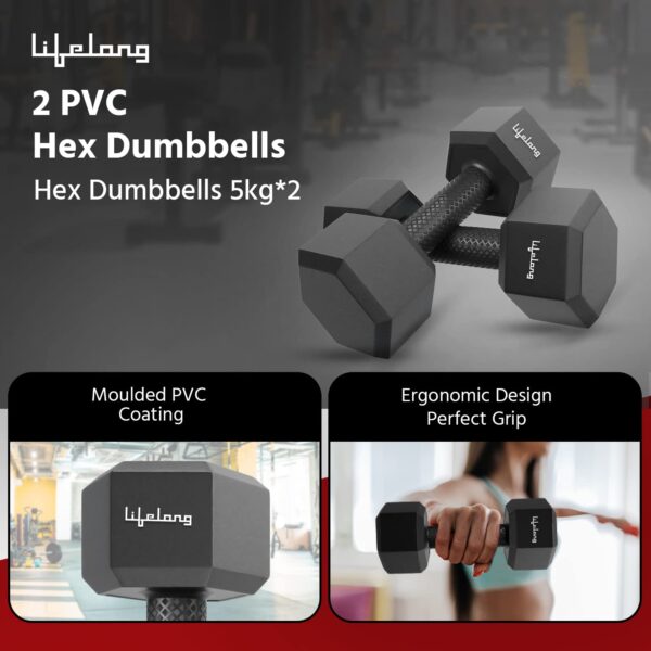 PVC Hex Dumbbells Pack of 2 (5kg*2) - Image 3
